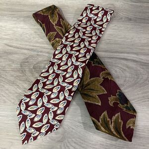 Christian Dior Men's Gray and Burgundy Floral 100% Silk Neck Ties Abstract Italy
